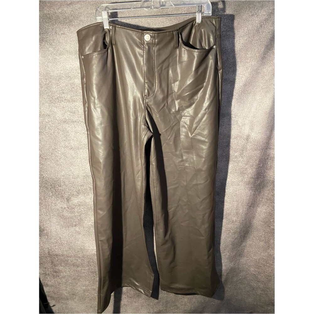 Future Collective Faux Leather Wide Leg Pants Brown Size 16 High Rise